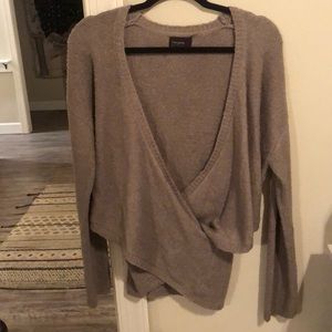 Free Press taupe cross over sweater